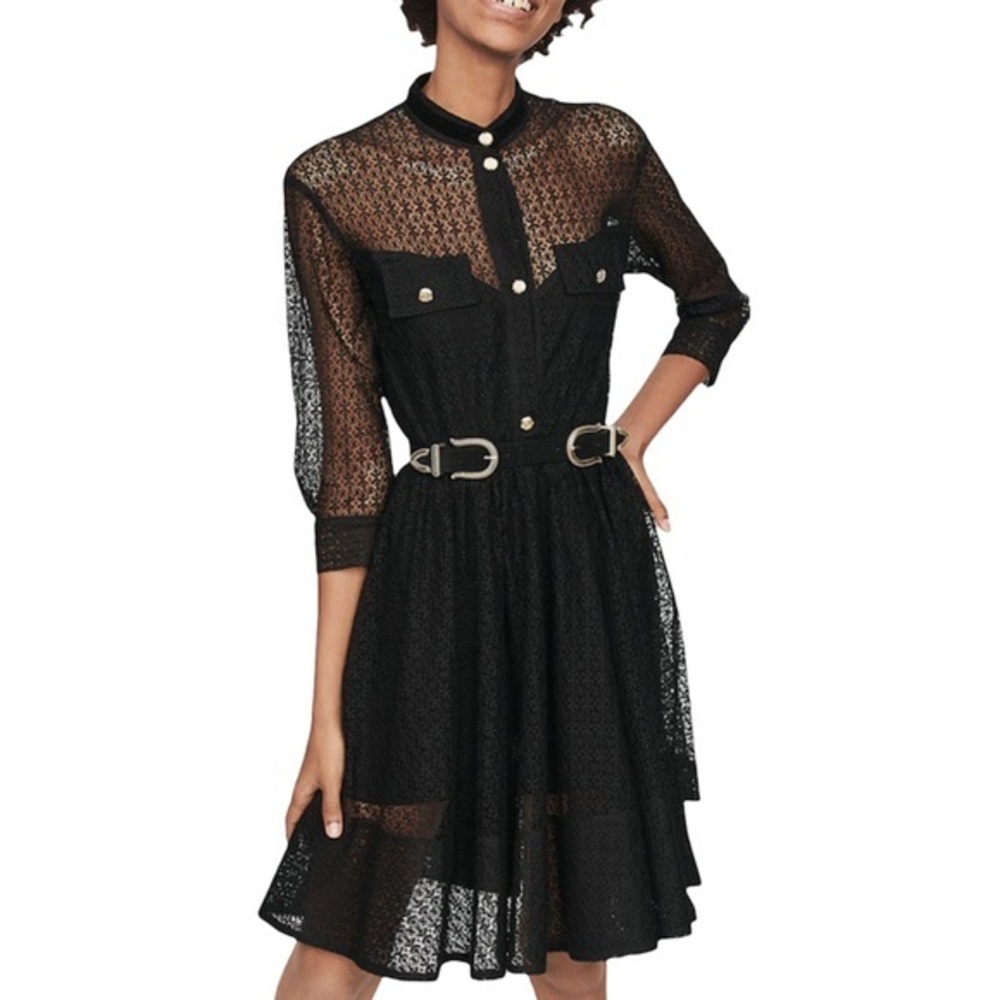 Maje Lace Dress Ramona Hiver Southwestern Lace sz M Gold Buttons new w tags